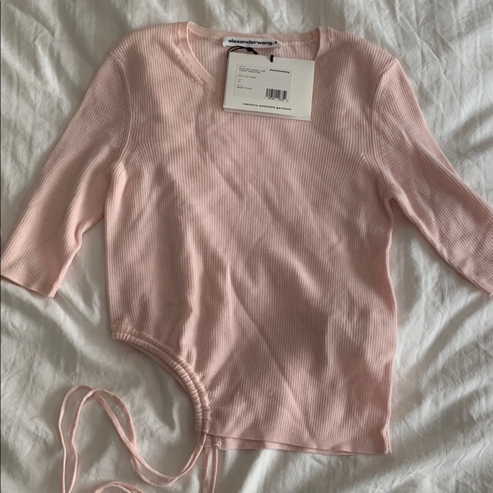 Alexander Wang Blush Ribbed Top with Drawstring